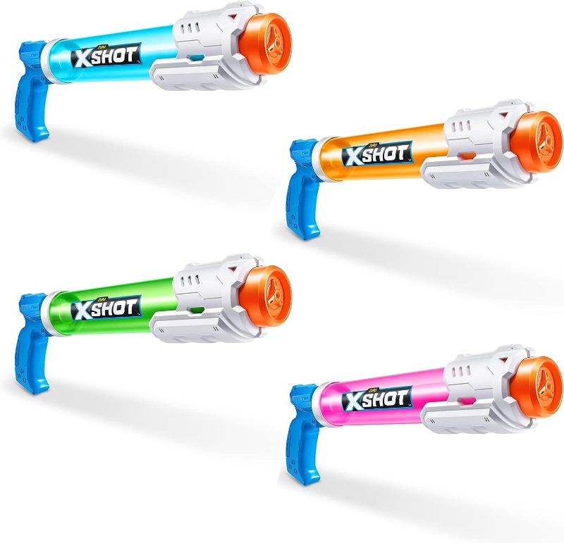 Photo 1 of  X-Shot Water Warfare Small Tube Soaker (4 Pack) by ZURU Super Soaking Pump Action, Pool Party Pack, Fills up to 380ml, Shoots up to 8 Meters, for Boys, Girls, Children 