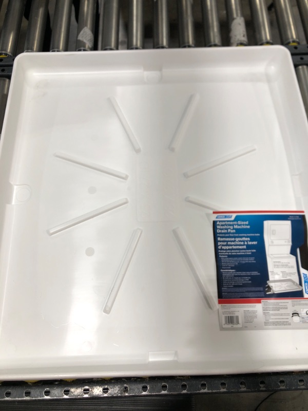 Photo 2 of Camco Washing Machine Drain Pan for Stackable Units with PVC Fitting - Collects Water Leakage and Prevents Floor Damage - White (21006) Ships in Own Container