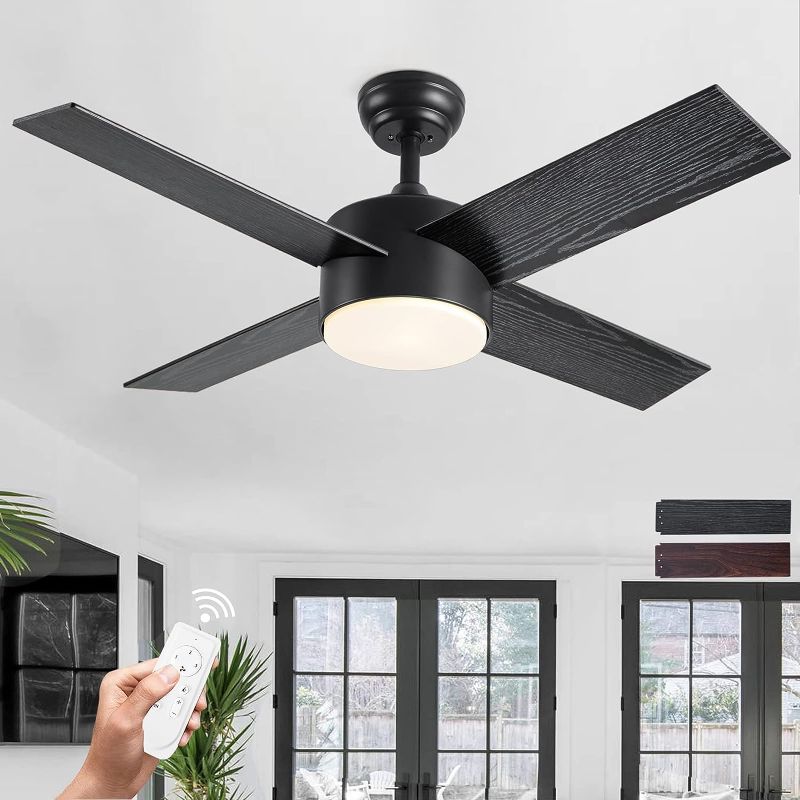 Photo 1 of SNJ 44 inch Black Ceiling Fans with Lights and Remote, Oil Rubbed, Low Profile, Modern, Ceiling Fan, Bedroom, Indoor, Outdoor, Home, Fandelier, LED, Tri-Color Temperature, Quiet Reversible 