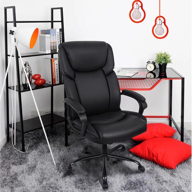 Photo 1 of PU Leather Swivel Ergonomic Executive Office Chair - Computer Task Desk Chair, Reclining Seat Height Adjustable Lumbar Support