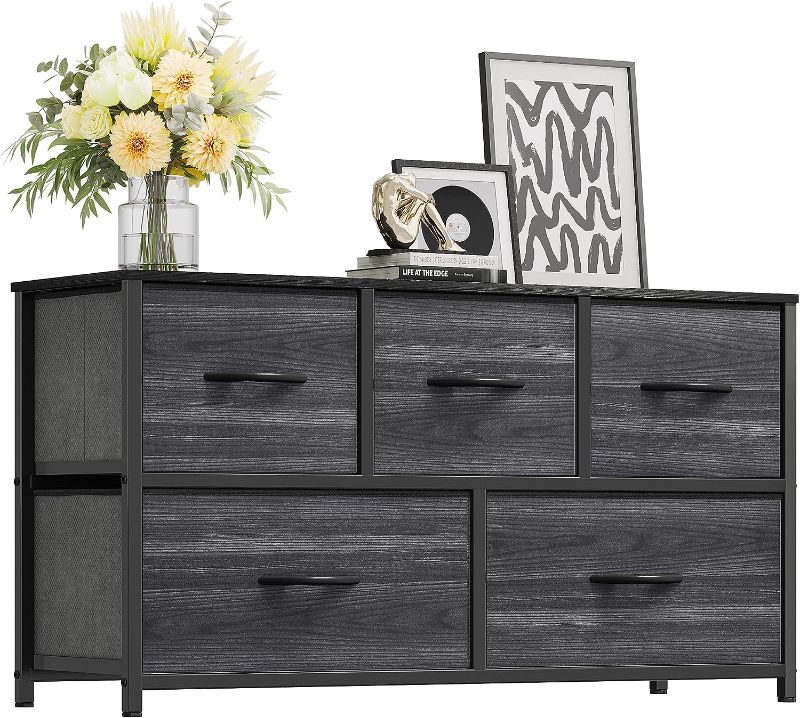 Photo 1 of  YITAHOME Dresser with 5 Drawers - Fabric Storage Tower, Organizer Unit for Bedroom, Living Room, Closets & Nursery - Sturdy Steel Frame, Wooden Top (Charcoal Black Wood Grain) 