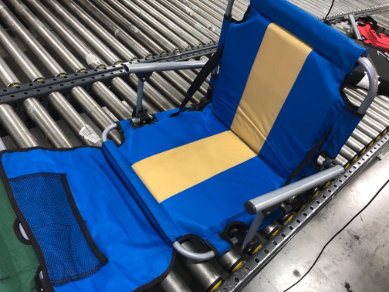 Photo 2 of  Stansport Camp Chairs & Stools Stadium Seat W/ Arms - Blue/ Tan Stripe G850 Model: G-8-50 