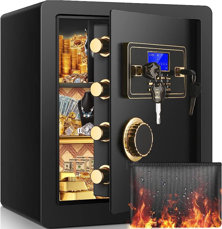 Photo 1 of 2.12 Cub Fireproof Waterproof, Security Home Safe with Fireproof Document Bag ,Inner Cabinet and LCD Display, Large Safe Box for Money Jewelry Documents
