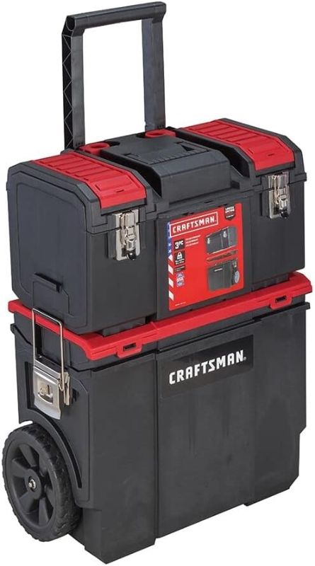 Photo 1 of **MISSING HANDLE** CRAFTSMAN 19-in. 3-in-1 Rolling Tool Box with Wheels, Red, Plastic, Lockable (CMST18614)