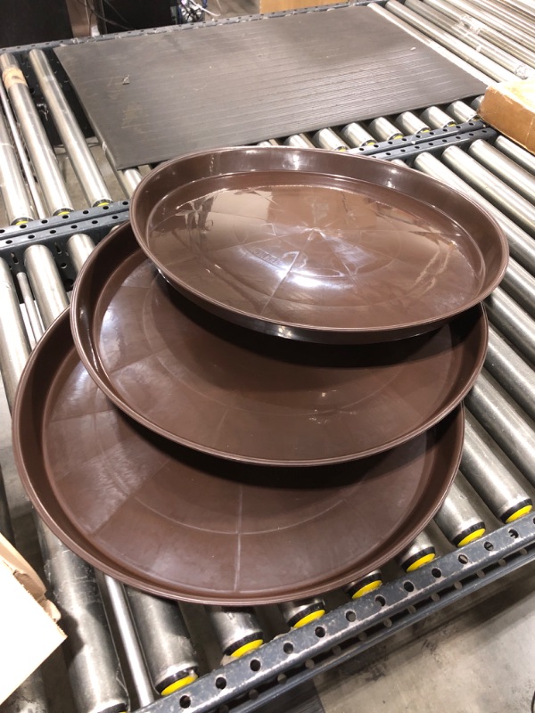 Photo 2 of Angde 24 inch Plant Saucer (21 Inch Base), 3 Pack of Plant Tray Saucers 23 inch Round, Large Plastic Plant Drip Trays for Pots, Plant Water Saucers for Planter 20"/21"/23"/24"/25" (Dark Brown) 23.5inch Brown