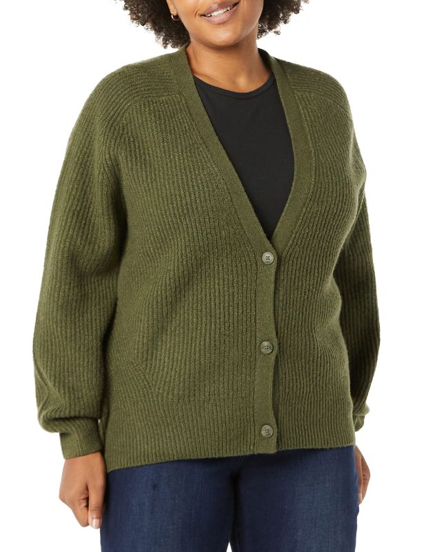Photo 1 of Amazon Essentials Women's Soft Touch Ribbed Blouson Cardigan XX-Large Olive