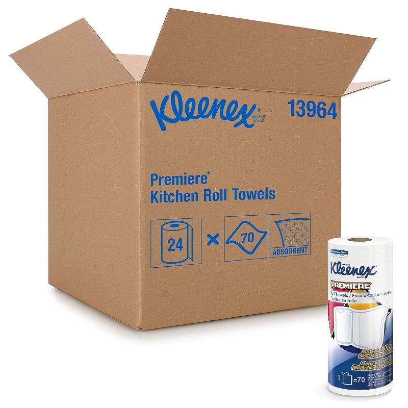 Photo 1 of  Kimberly Clark Professional Towels Premier Kitchen Paper Towels (13964), Cloth-Like Softness, Perforated, 24 Rolls / Case, 70 Kleenex Paper Towels / Roll, White 