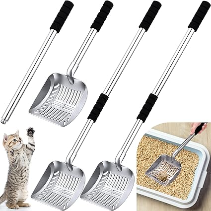 Photo 1 of Zubebe 3 Pcs Metal Cat Litter Scoop with Deep Shovel, Adjustable Stainless Steel Long Handle Cat Litter Scooper for Litter Box, Detachable Non Stick Heavy Duty Kitty Poop Litter Shovel with Foam Grip