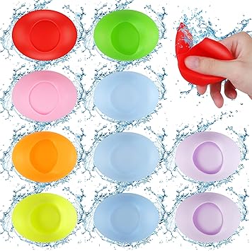 Photo 1 of ATESSON 10 Pcs Reusable Water Balloons, Refillable Water balls, Pool Toys for Boys and Girls, Beach Outdoor Activities Water Games Toy for kids Silicone Happy Water Bombs
