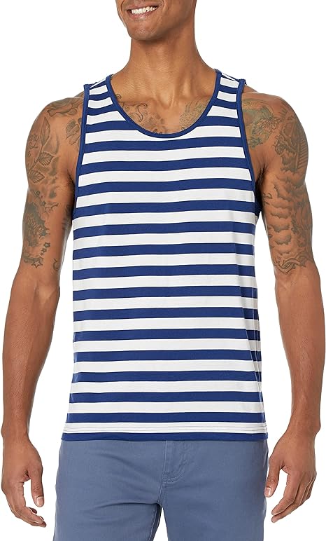 Photo 1 of Amazon Essentials Men's Slim Fit Tank Top Navy/White Stripes XX-Large