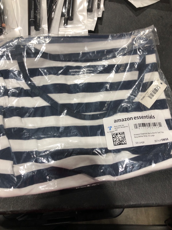 Photo 2 of Amazon Essentials Men's Slim Fit Tank Top Navy/White Stripes XX-Large