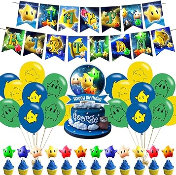 Photo 1 of 32Pcs Star Birthday Party Decorations, Star Party Supply Set for Kids with 1 Happy Birthday Banner Garland , 13 Cupcake Toppers,18 Balloons for Star Party Supplies
