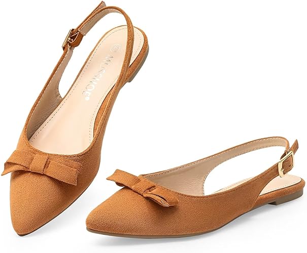 Photo 1 of MUSSHOE Women's Flats Slingback Flats for Women Dressy Comfortable Pointed Toe Summer Shoes- Size 10 Tan Suede
