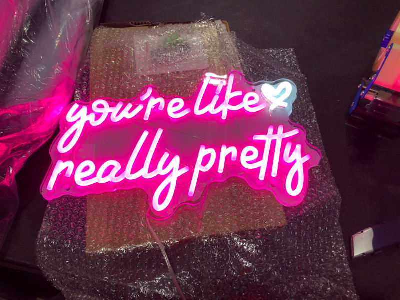 Photo 2 of ZPLNOSIN You are Like Really Pretty Neon Sign for Wall Decor, USB Powered Neon Light Signs for Girls Bedroom Kid's Room Wall Sign Decor, Light Up Sign for Wedding, Bachelorette Party, 15.7*9.8 inches You're Like Really Pretty