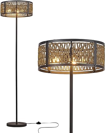 Photo 1 of Zhizenl Standing Lamp, 40 W E26 Vintage Tall Floor Lamp with Rattan Lampshade, Farmhouse Mid Century Modern Simple Floor Lamps for Living Room/Bedroom
