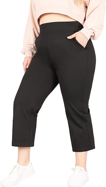 Photo 1 of Bamans Womens Plus Size Capris for Summer Casual Bootcut Business Dress Slacks with Pockets- Black Size 20W
