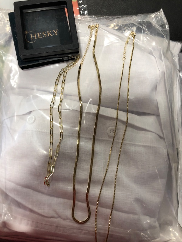 Photo 2 of CHESKY Layered Gold Necklaces for Women , 14K Gold Chain Necklaces Stacked Herringbone Rope Paperclip Chain Necklaces Chunky Gold Snake Choker Necklaces
