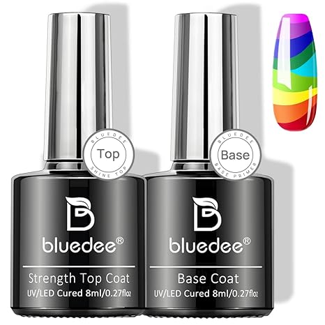 Photo 1 of 2 Pcs Gel Base and Top Coat, No Wipe Top Coat, High-gloss Finish Super Long-lasting Anti-wear 0.28 fl oz. Soak off UV Gel Use for Home Manicure or Nail Salon
