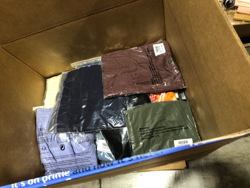 Photo 1 of Clothing box lot. Lot includes 20 pieces of brand new men's, women's, and kids clothing. Sold as is.