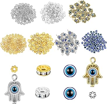 Photo 1 of 320 Pieces Evil Eye Charms Set Includes 100 Evil Eye Beads 20 Hamsa Hand Evil Eye Charms 100 Czech Crystal Spacer Bead 100 Plum Shaped Charms Bead for DIY Jewelry Making (Mixed Colors)
