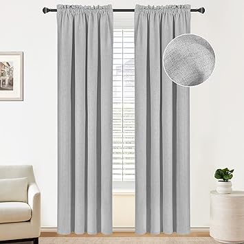 Photo 1 of 100% Blackout Shield Linen Blackout Curtains 108 Inches Long 2 Panels Set, Blackout Curtains for Bedroom/Living Room, Thermal Insulated Rod Pocket Window Curtains & Drapes, 50W X 108L, Grey
