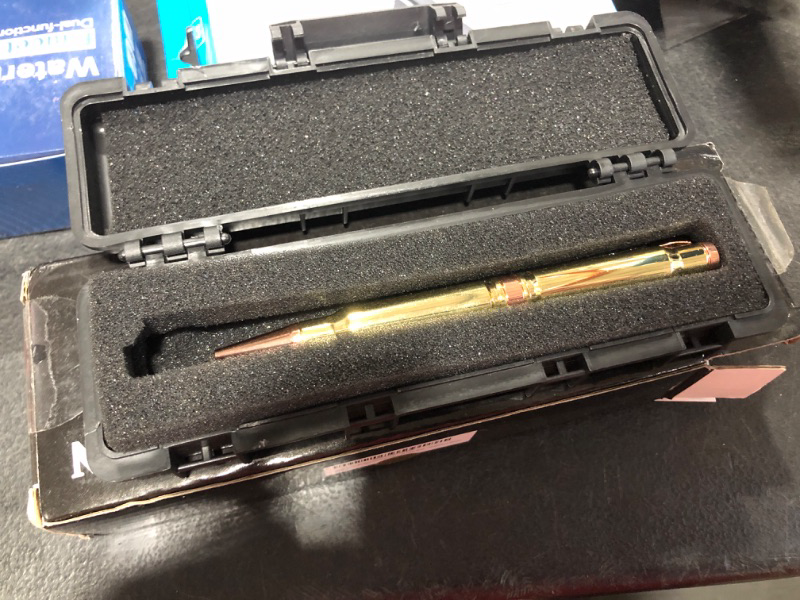 Photo 2 of .308 Real Bullet Authentic Brass Casing Refillable Twist Pen - Tactical Gift Box - Polished Brass