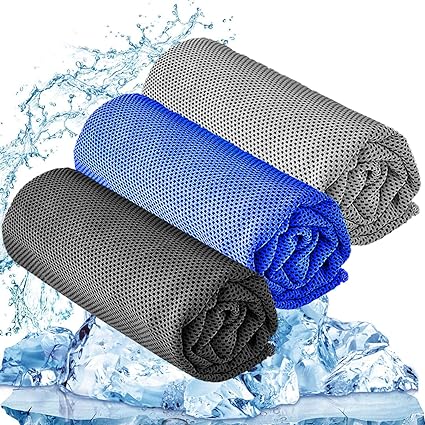 Photo 1 of YQXCC 3 Pcs Cooling Towel (47"x12") Cool Cold Towel for Neck, Microfiber Ice Towel, Soft Breathable Chilly Towel for Yoga, Golf, Gym, Camping, Running, Workout & More Activities Dark Blue/Dark Gray/Light Gray