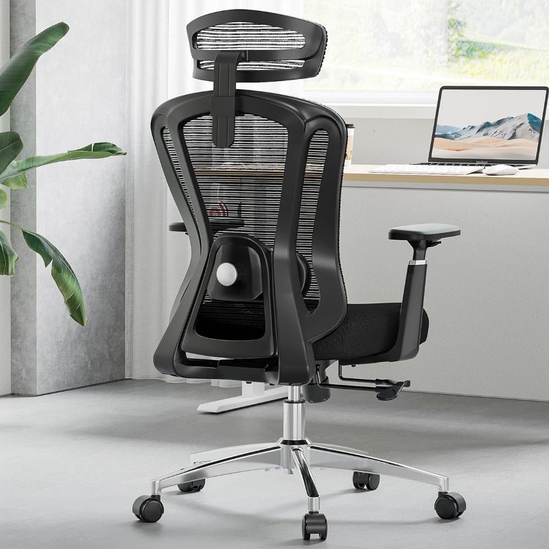 Photo 1 of Farini Ergonomic Office Chair, Home Office Mesh Chair with Lumbar Support,3D Armrests and Adjustable Headrest, Computer Desk Chair High Back for Heavy People, Black