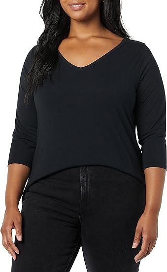 Photo 1 of Amazon Essentials Women's Classic-Fit 3/4 Sleeve V-Neck size 6x black and grey 