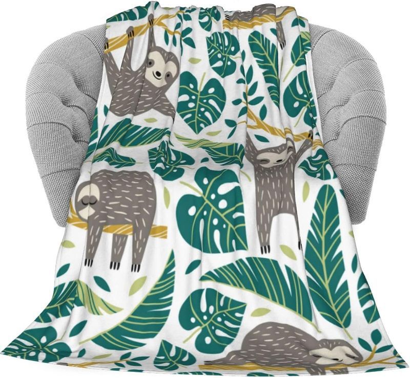 Photo 1 of 
Delerain Sloths Green Leaves Flannel Fleece Throw Blanket 50"x60" Living Room/Bedroom/Sofa Couch Warm Soft Bed Blanket for Kids Adults All Season