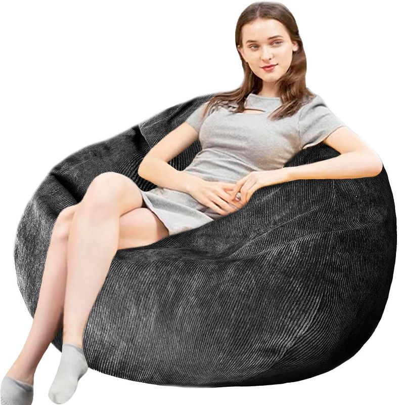 Photo 1 of 
3Ft Bean Bag Chair, High-Rebound Memory Foam Filled Bean Bag with Premium Corduroy Cover, Ultra Soft Bean Bag Chairs for Adults, Kids (Black)