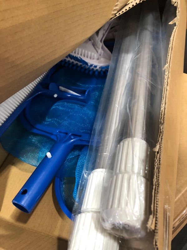 Photo 1 of YSMJ Pool Cleaning Kit Pool Vacuum Jet Cleaner Poor Brush Chlorine Dispenser Pool Skimmer Net with 3 - Section Pole Pool Maintenance Set for Above Ground Pools Spas Hot Tub Fountains
