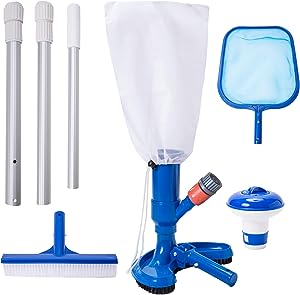 Photo 1 of YSMJ Pool Cleaning Kit Pool Vacuum Jet Cleaner Poor Brush Chlorine Dispenser Pool Skimmer Net with 3 - Section Pole Pool Maintenance Set for Above Ground Pools Spas Hot Tub Fountains
