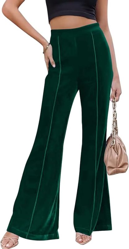 Photo 1 of Mallnear Women's Velvet Pants Wide Leg Flare Pants Elastic High Waist Palazzo Casual Bell Bottom Trousers
