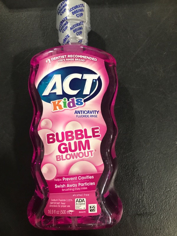 Photo 2 of ACT Kids Anticavity Fluoride Rinse Bubble Gum Blowout 16.9 fl. oz. Accurate Dosing Cup, Alcohol Free