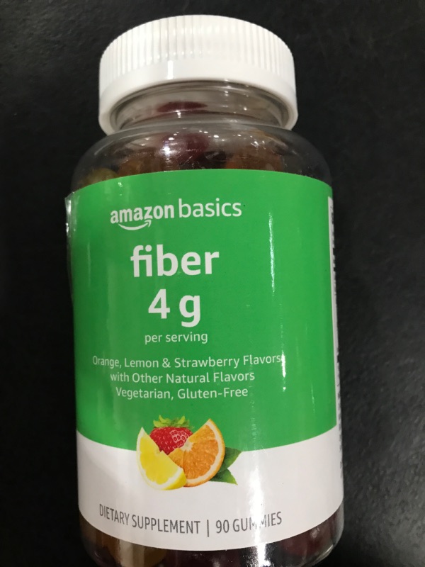 Photo 2 of Amazon Basics (previously Solimo) Fiber 4g Gummies, Digestive Health, Supports Regularity, Orange, Lemon & Strawberry Flavors, 90 Count EXP 12/24