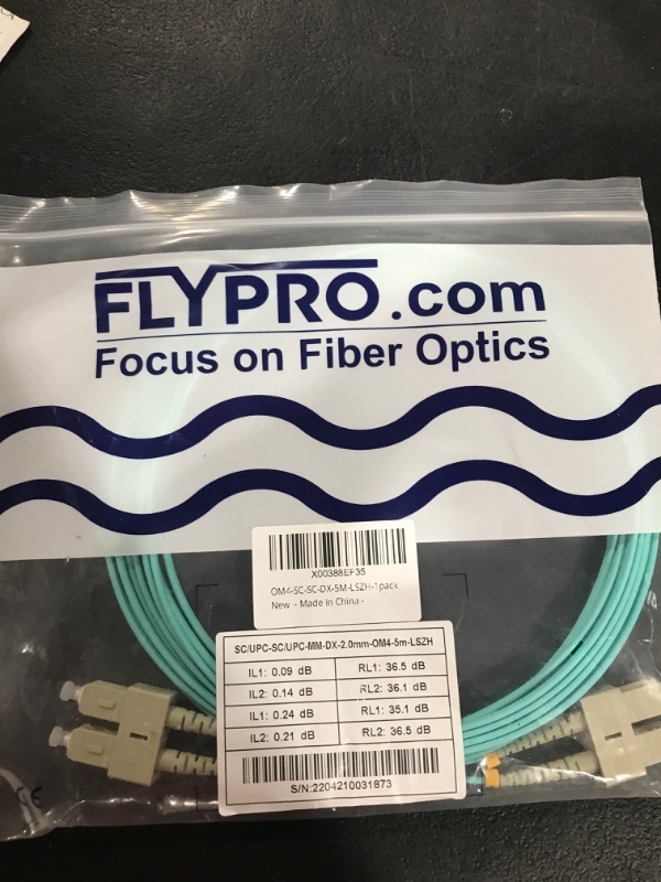 Photo 2 of FLYPROFiber 5M SC to LC OM4 Fiber Patch Cable | Length Options: 1m-50m, 40GB/100GB Duplex Duplex 50/125um Multimode Fiber Optic Cables LSZH-5M (16ft) 5m / 16ft OM4 SC/LC Multimode 1