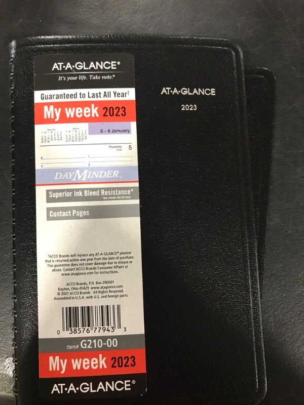 Photo 2 of AT-A-GLANCE 2023 Weekly Planner, DayMinder, Hourly Appointment Book, 5-1/2" x 8-1/2", Small, Tabbed Telephone/Address Pages, Black (G21000) Black with Phone/Address Pages 2023 New Edition Planner