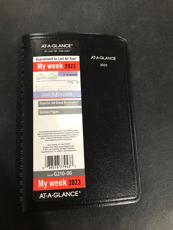 Photo 2 of AT-A-GLANCE 2023 Weekly Planner, DayMinder, Hourly Appointment Book, 5-1/2" x 8-1/2", Small, Tabbed Telephone/Address Pages, Black (G21000) Black with Phone/Address Pages 2023 New Edition Planner