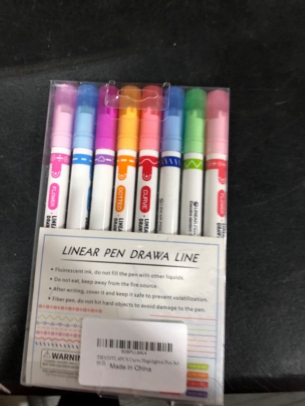 Photo 1 of TSFGDYL 8Pcs Colored Curve Highlighter Pen Set,Double Tip Marker Pens With Different Curve Shapes,Perfect for Reading Mark,Back To School Supplies