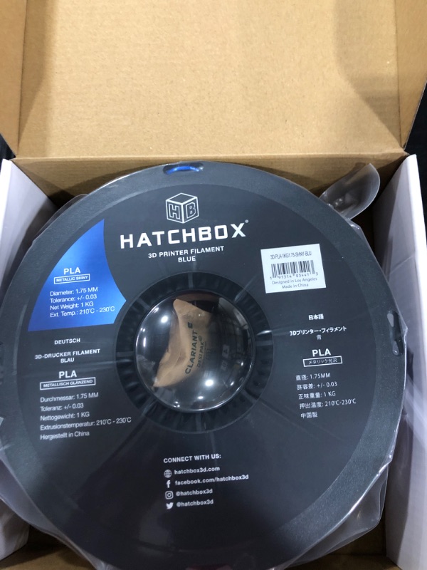 Photo 1 of HATCHBOX Metallic Finish PLA 3D Printer Filament, Dimensional Accuracy +/- 0.03 mm, 1 kg Spool, 1.75 mm, Blue