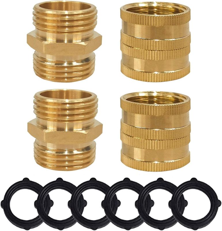 Photo 1 of 
Hourleey Garden Hose Adapter, 3/4 Inch Solid Brass Hose Connectors Adapters (2 Sets)