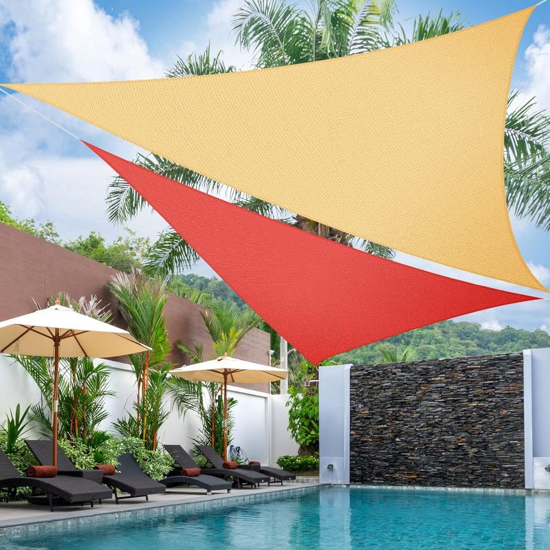 Photo 1 of 2 Pack Triangle Sun Shade Sail 16' x 16' x 16' UV Block Canopy Covers Shade Canopy Awning Sunshades for Patio Outdoor Activities Backyard Garden Yard Lawn Deck (Sand, Terracotta)