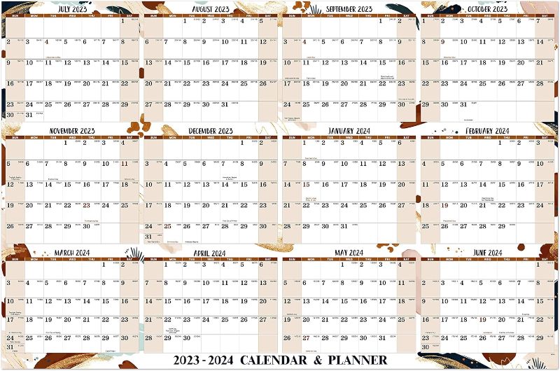 Photo 1 of 2023-2024 Yearly Wall Calendar - Dry Erase Calendar 2023-2024 from Jul. 2023 to Jun. 2024, 34.8" x 22.8" Large Dry Erase Calendar For Wall,