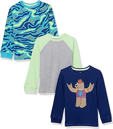 Photo 1 of Amazon Essentials Boys and Toddlers' Long-Sleeve Thermal T-Shirt Tops (Previously Spotted Zebra), Pack of 3 XSmall