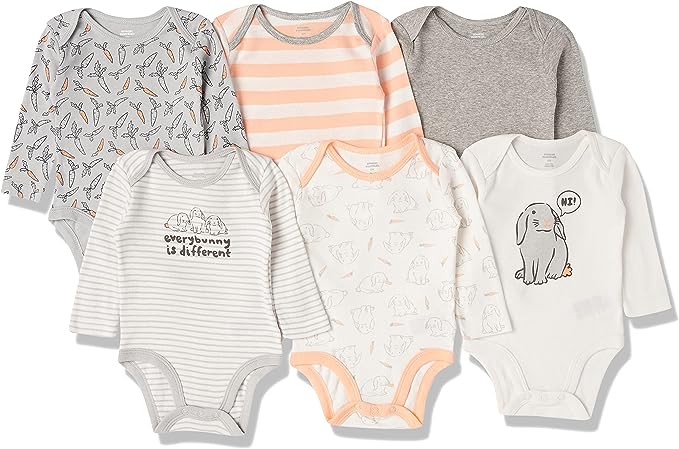 Photo 1 of Amazon Essentials Baby Girls' Long-Sleeve Bodysuits, Pack of 6 (Preemie)
