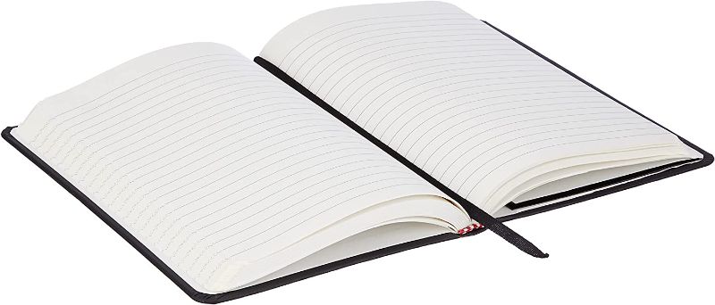 Photo 2 of Amazon Basics Classic Notebook, Line Ruled, 240 Pages, Black, Hardcover, 5 x 8.25-Inch
