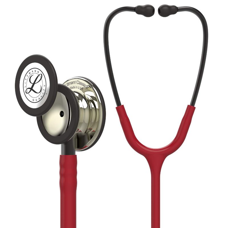 Photo 1 of 3M Littmann Classic III Monitoring Stethoscope, Champagne - Finish Chestpiece, Burgundy Tube, Smoke Stem and Headset, 27 inch, 5864
