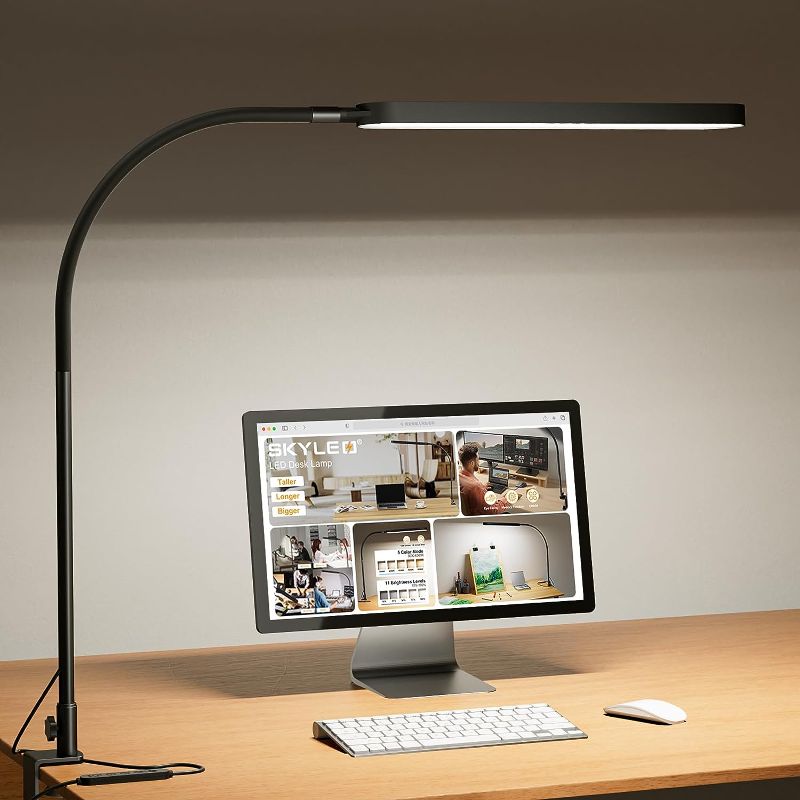 Photo 1 of SKYLEO Desk Lamp for Office Home- 34" LED Desk Light - Touch Control - 5 Color Modes X 11 Brightness Levels - 1300ML(112 Pcs Lamp Beads) - Timmer & Memory Function - 12W Clip On Light - Black 