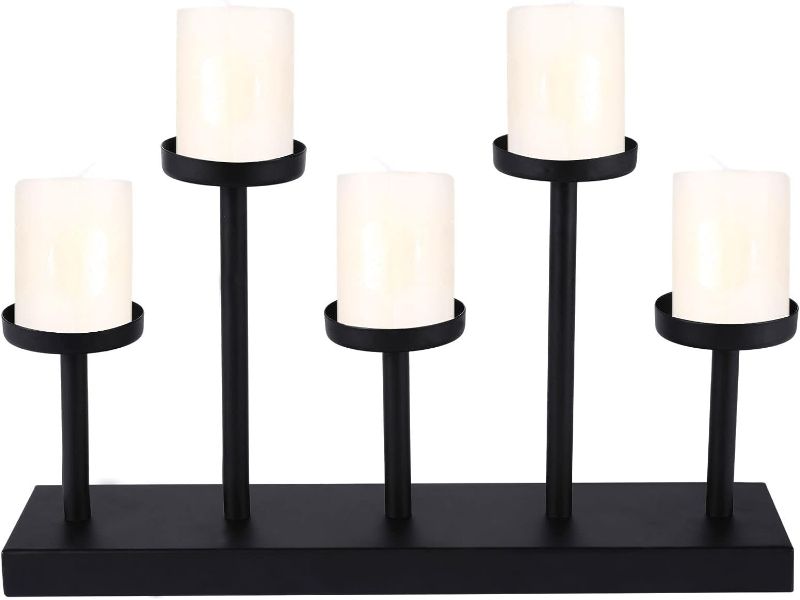Photo 1 of 5 Arms Candelabra?13.4 inch Matte Black Pillar Candle Holders for Home Decor, Weddings, Parties, Table Centerpieces Candle Holders
